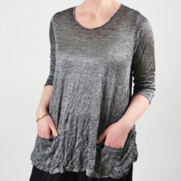 Comfy USA Cindy Tunic Laura print stripe top sz M - Picture 1 of 8